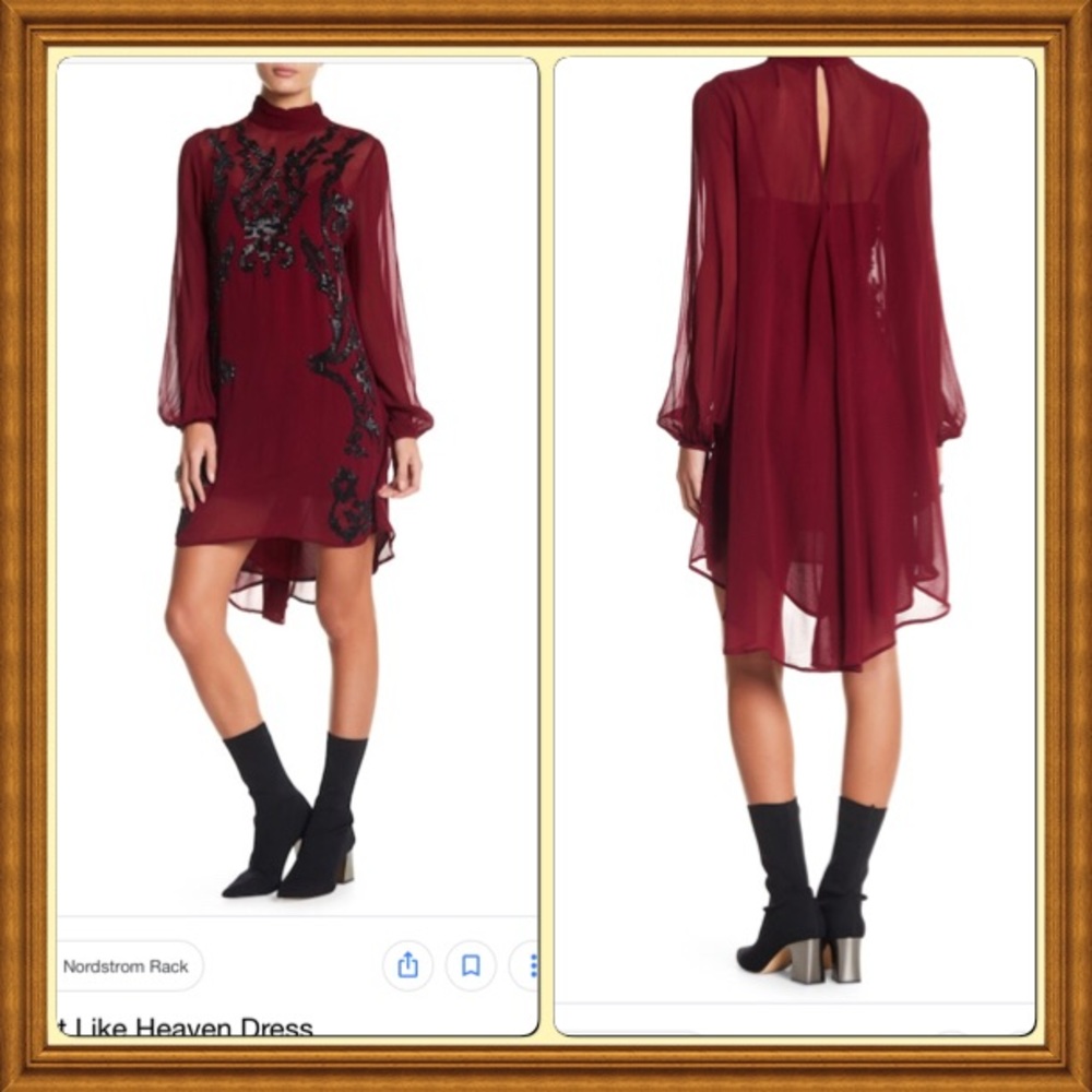 Free People Just Like Heaven Dress Wine (includes maroon slip). Nwt